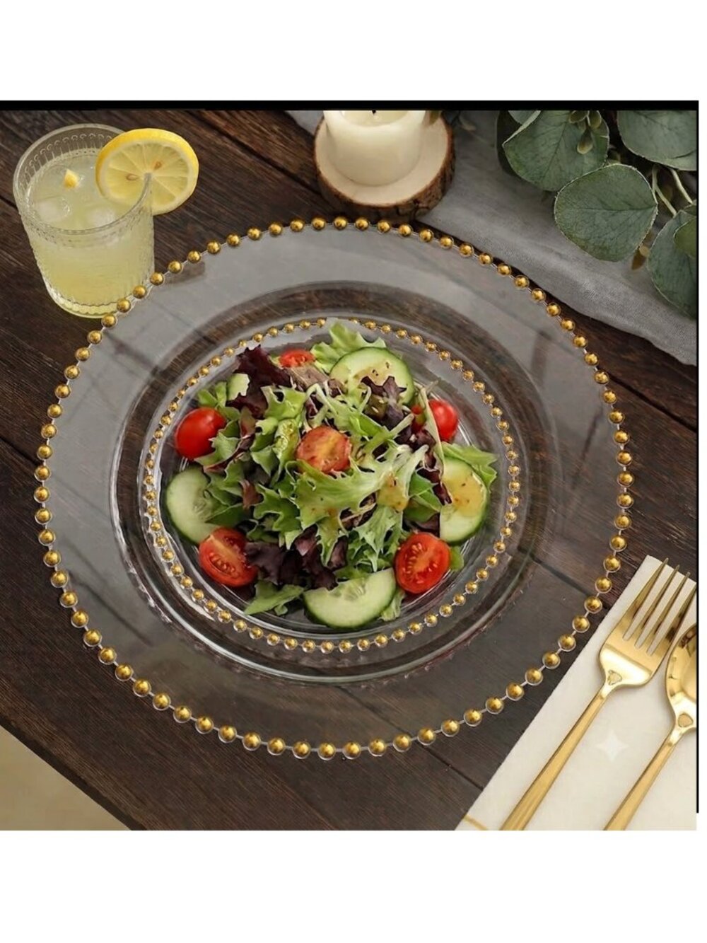 Bombay Clear and Gold Beaded Rim Plates - 40 Pack Premium - NWT